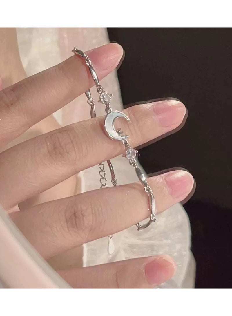 Moon  Stars Bracelet – Dainty Celestial Jewelry, Luxury-Inspired Gift for Girlfriend or Best Friend - Image 1